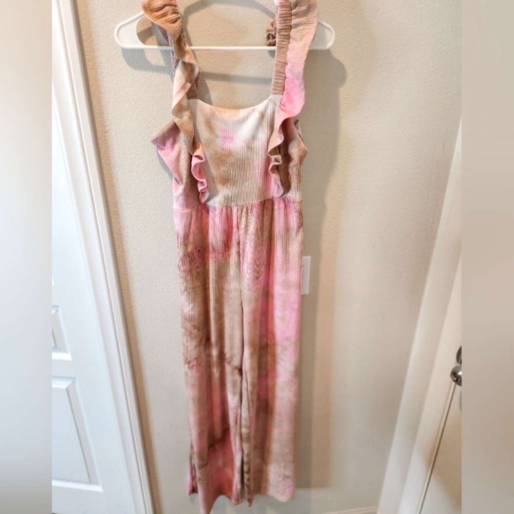 Women's Ruffle TIE dye pink beige jumsuit medium